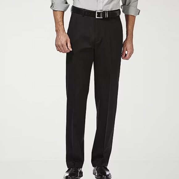 Men’s Haggar Premium No-Iron Khaki Stretch Classic-Fit Expandable Waist NWT - Picture 1 of 4